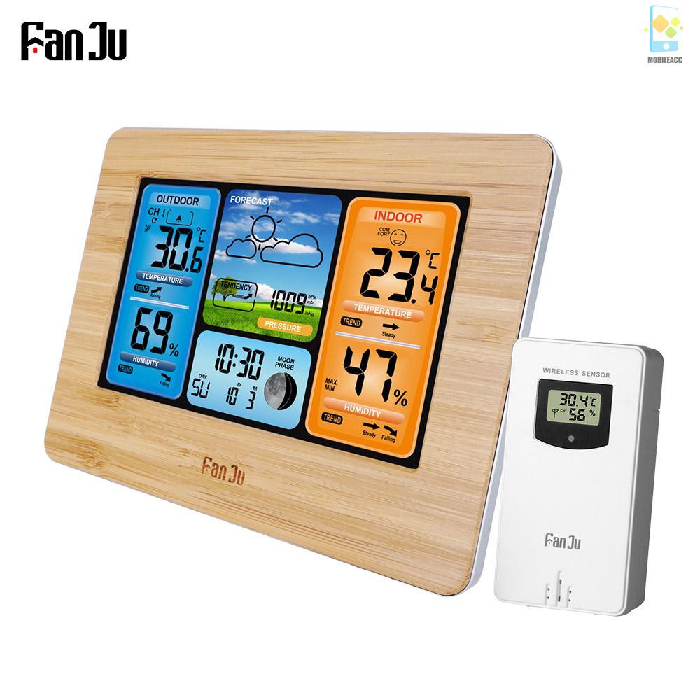 M FanJu FJ3373 Multifunction Digital Weather Station LCD Alarm Clock Indoor Outdoor Weather Forecast Barometer Thermometer Hygrometer with Wireless Outdoor Sensor USB Power Cord