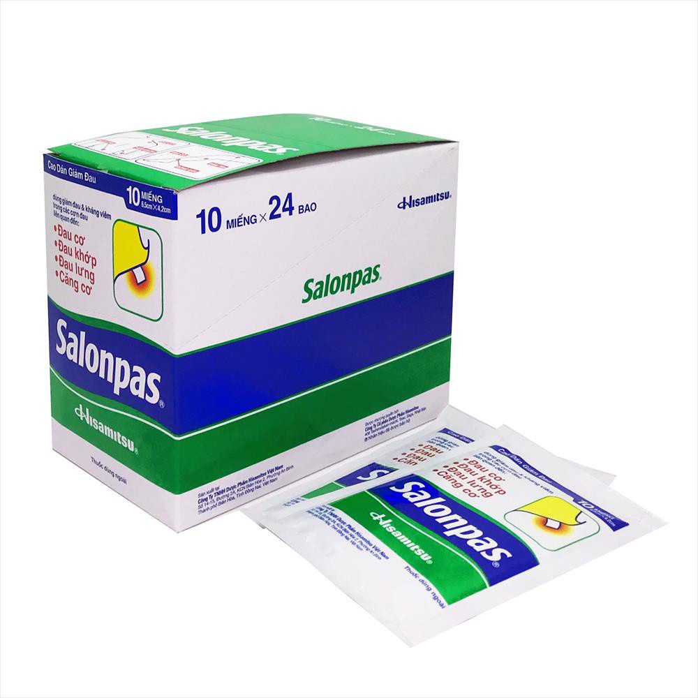 Cao dán Salonpas loại Gói lẻ 10 miếng và Loại hộp nhỏ 20 miếng