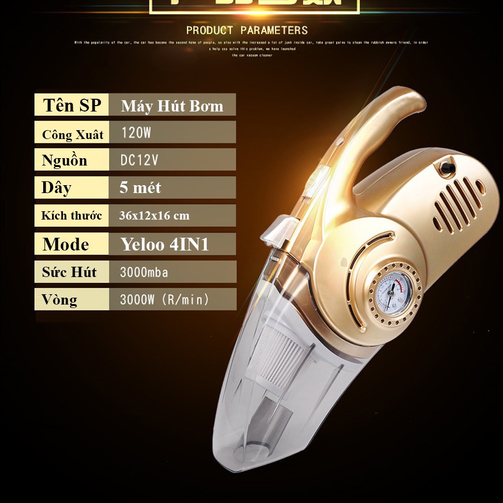 [MARVIS] Máy hút bụi Mini 4 trong 1 Bơm Lốp Bánh Xe Hơi Ô Tô Yeloo Dây 5M | 120W Có đèn LED - Marvis - | BigBuy360 - bigbuy360.vn