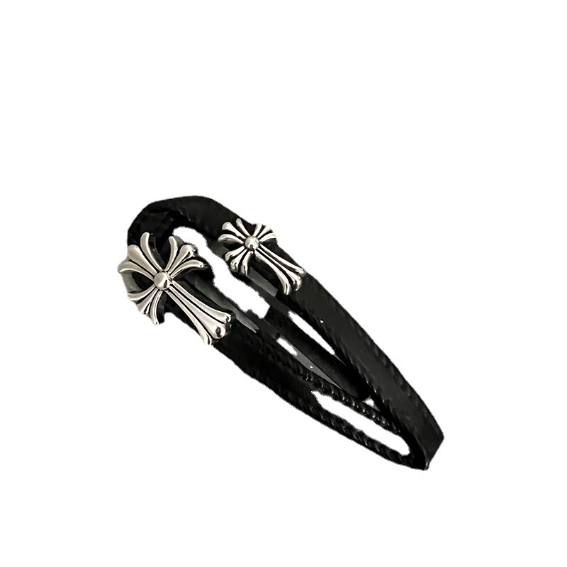 Kẹp Tóc Mái Ngang Bằng Da Màu Đen Phong Cách Gothic Punk