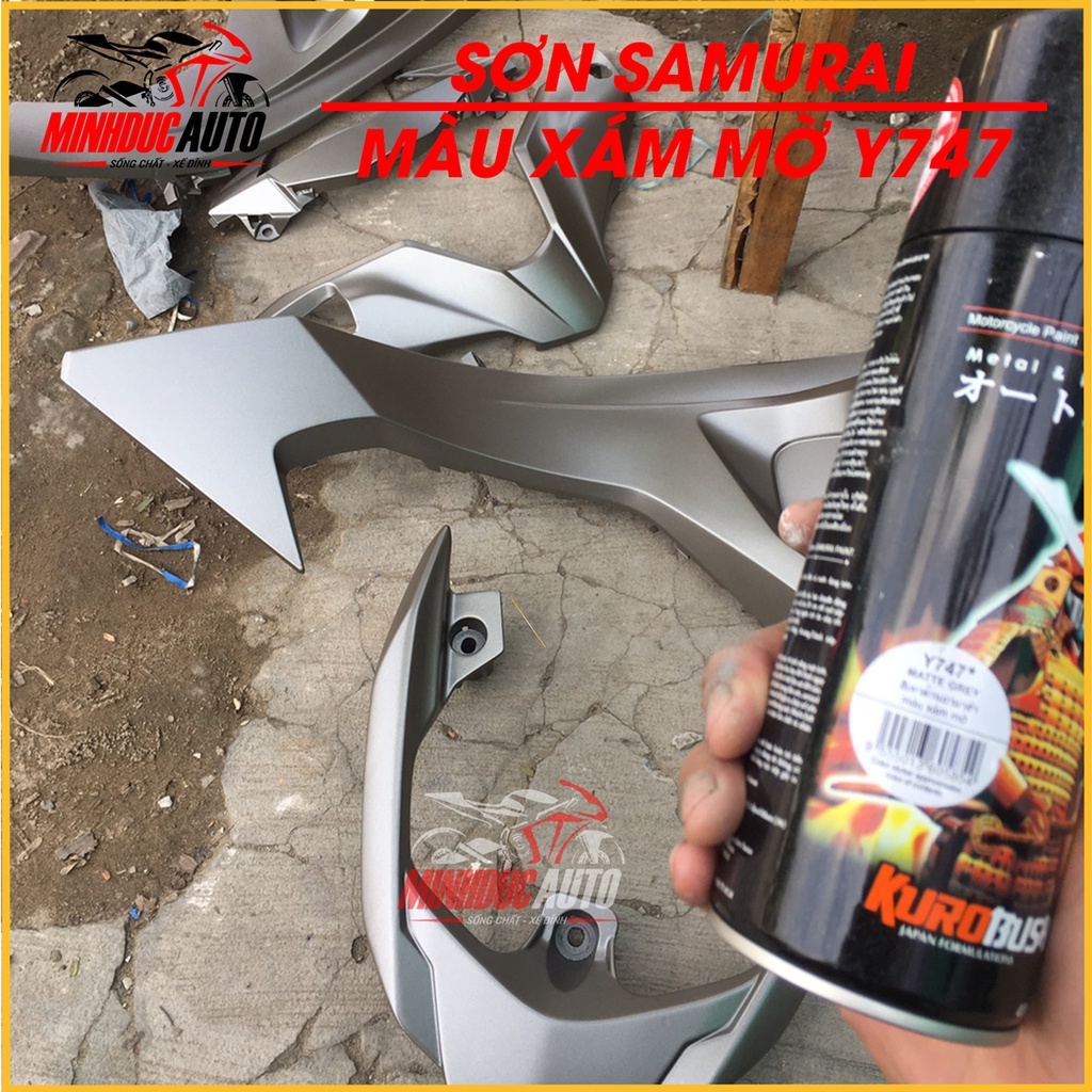 Sơn Samurai màu xám mờ Y747 chai sơn xịt chuyên dụng dành cho sơn xe máy