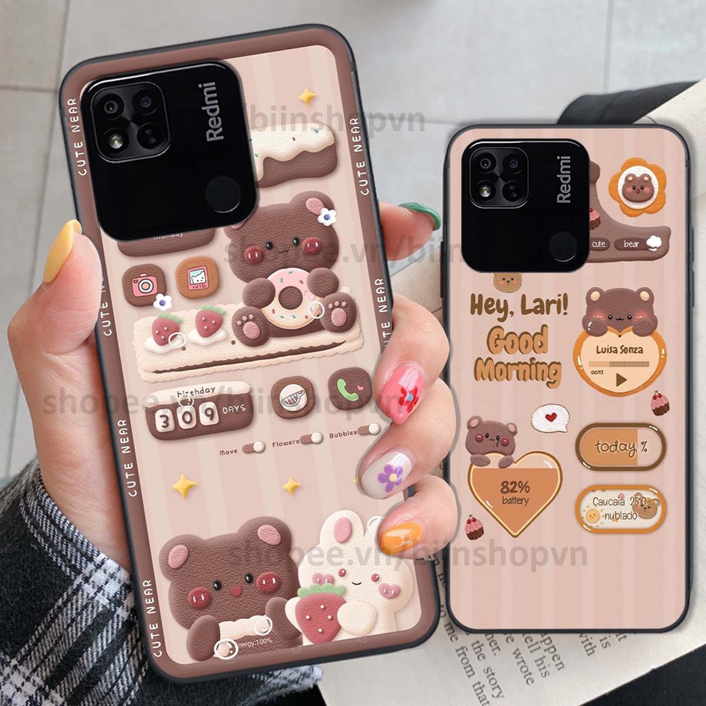 Ốp Xiaomi Redmi 10C / Redmi 10A in 3D icon gấu nổi siêu xinh, siêu đáng yêu, cá tính phong cách