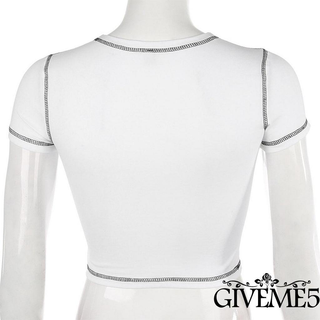 Áo thun ngắn tay cổ tròn hợp thời trang cho nữ