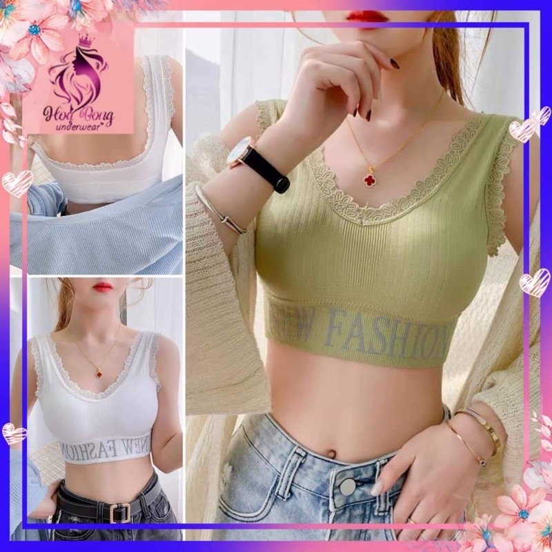Áo bra croptop cotton thun co dãn 4 chiều phối viền ren dáng thể thao gợi cảm năng động HOT HIT