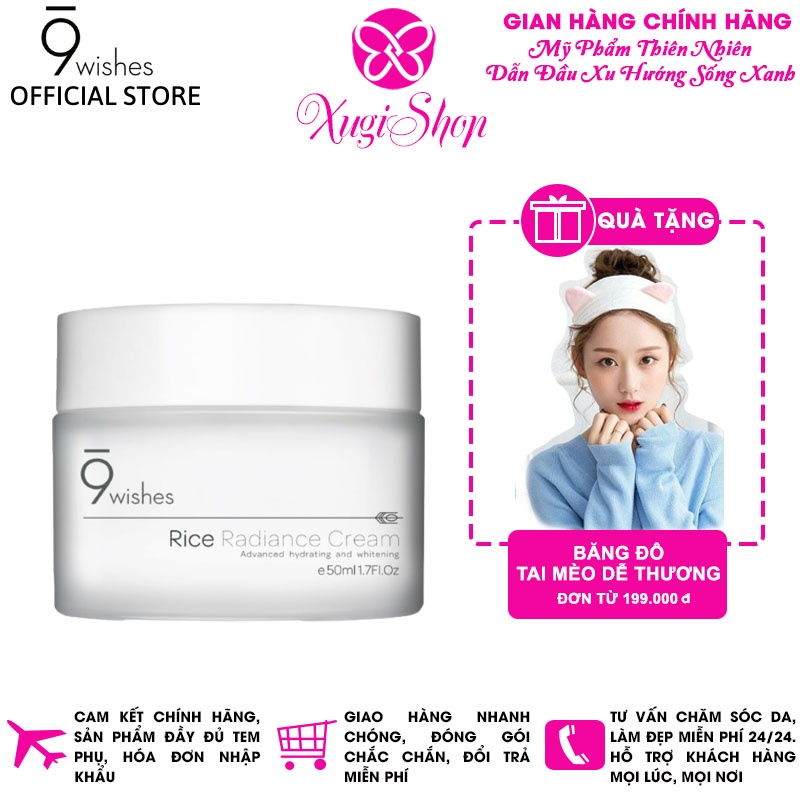 Kem Dưỡng Ẩm trắng da chống lão hóa 9Wishes Rice Radiance Cream 50ml Hàn Quốc