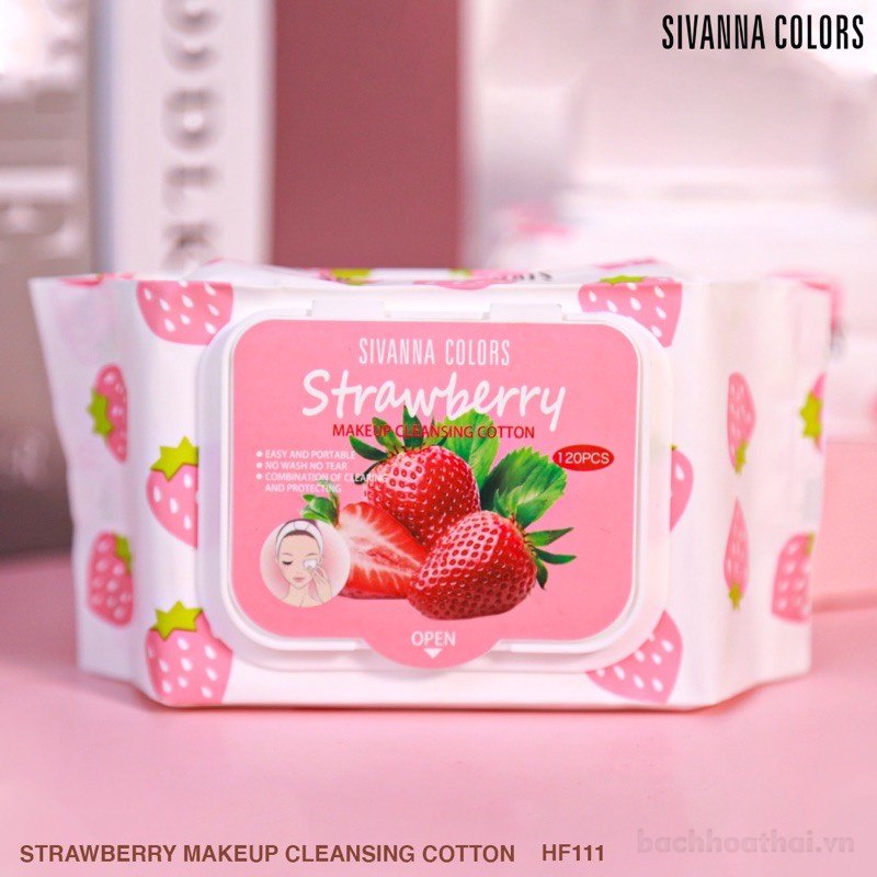 Bông tẩy trang dạng khăņ ướt Sivanna Colors Strawberry Makeup Cleansing Cotton Thái Lan