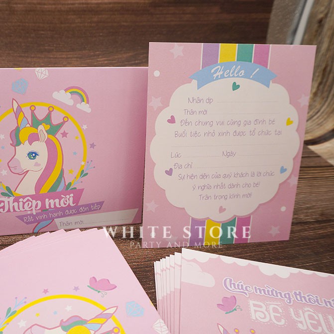 Set 10 THIỆP MỜI THÔI NÔI SINH NHẬT UNICORN cho bé