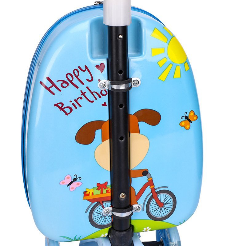 Vali kéo cho bé kèm xe trượt scooter, vali cho bé size 16inch nhựa cao cấp màu xanh hồng
