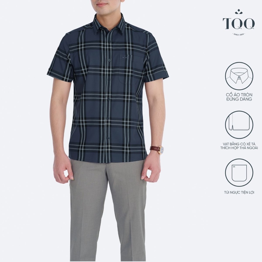 Áo sơ mi nam ngắn tay TQQ dáng Slim fit công sở ôm nhẹ K480CSC kẻ ô lịch thiệp và hiện đại