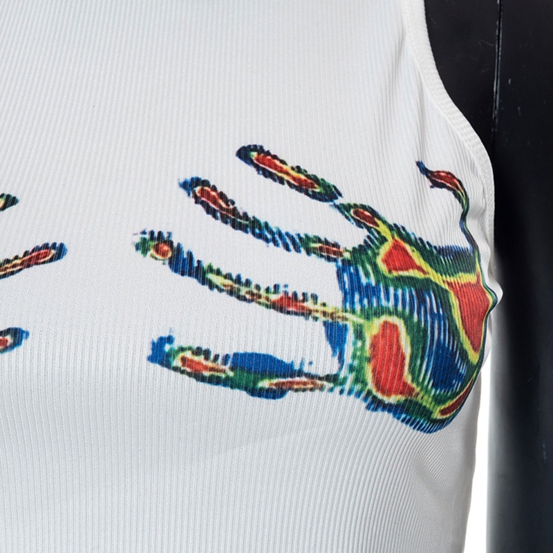 Brroa Áo Crop Top Dệt Kim Không Tay Có Gân In Hình Bàn Tay Phong Cách Harajuku Mùa Hè Cho Nữ