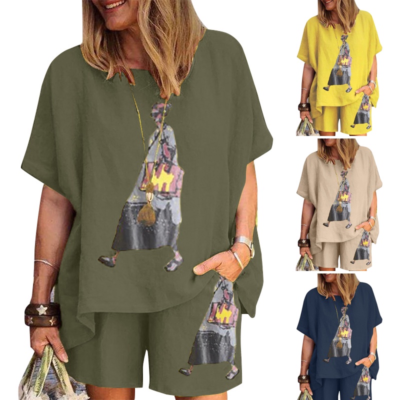 Set áo thun ngắn tay + quần short lưng cao Zanzea thời trang nữ