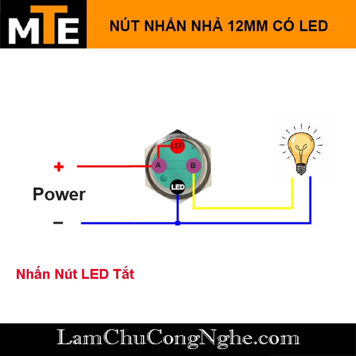 Nút nhấn nhả chống nước 12mm có LED