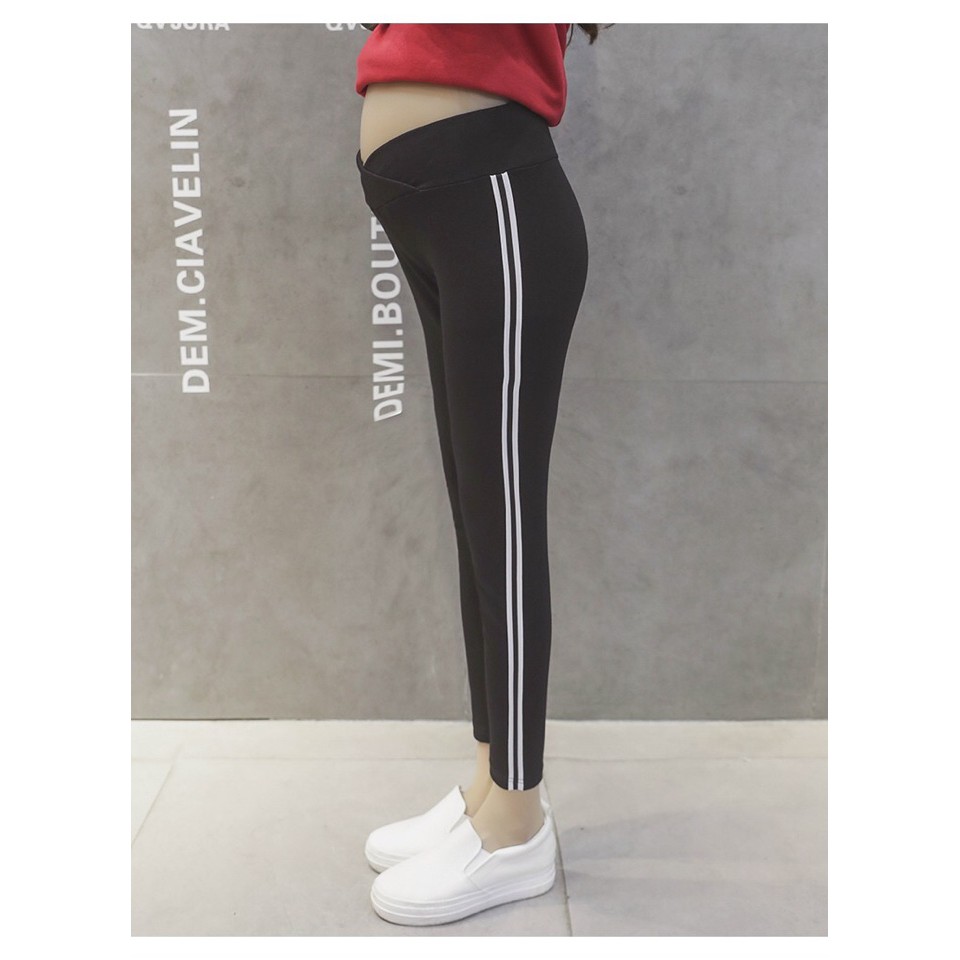 Quần bầu legging cạp chéo sọc Kẻ, Chất min, co giãn, tiện lợi