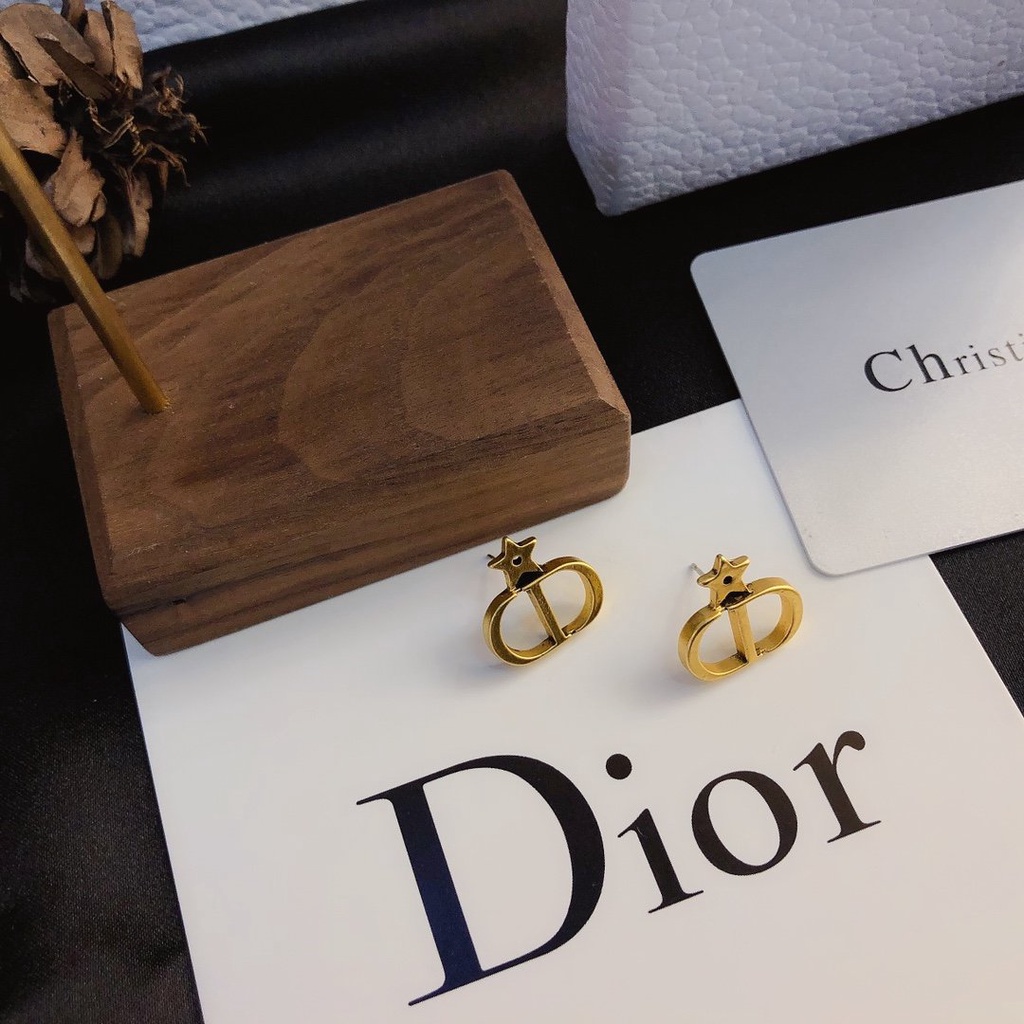 Khuyên Tai Tròn Khắc Chữ Dior Bằng Thép Titanium Thời Trang Cho Nữ