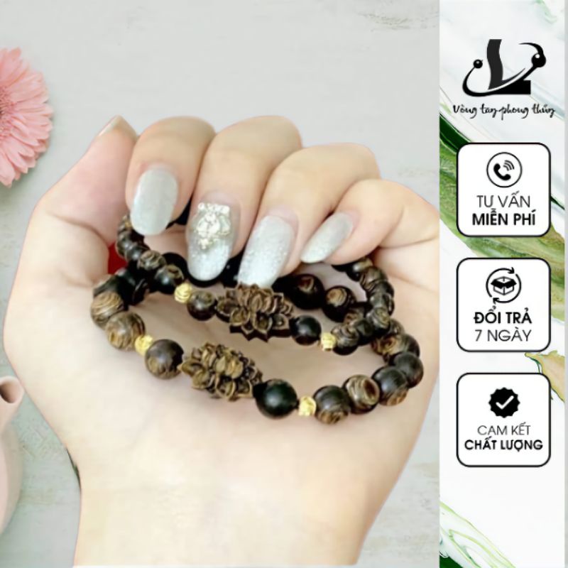 Vòng Tay Trầm Hương Mix Chamr Búp Sen, Vòng Tay Trầm Sánh Tự Nhiên - N74 | BigBuy360 - bigbuy360.vn