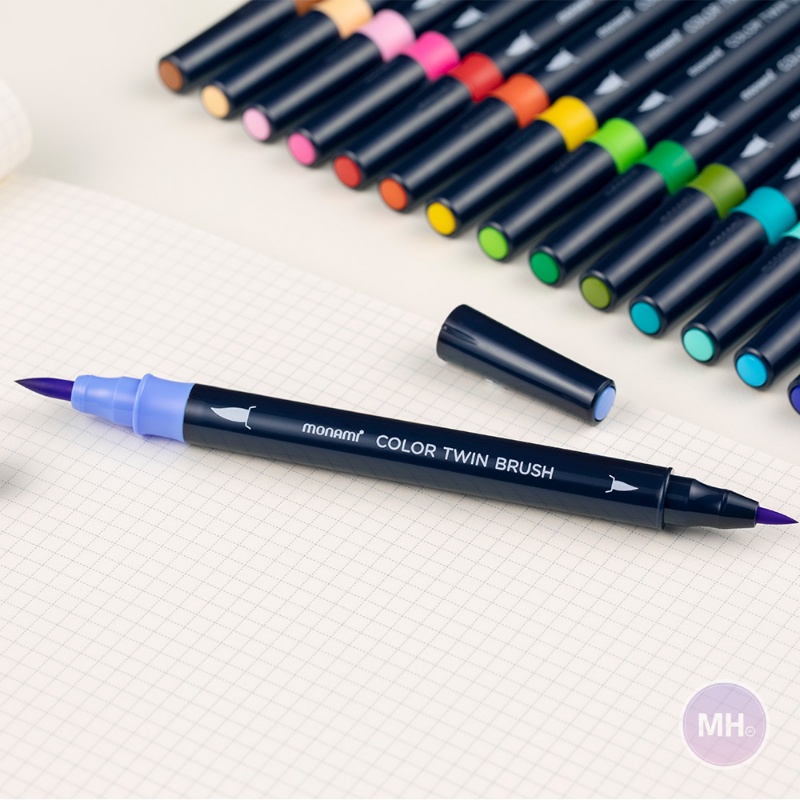 Monami Color twin brush pen Set / 6 Color / Calligraphy pen set