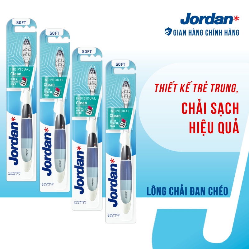 Combo 4 Bàn chải đánh răng Jordan Individual Clean, Lông mềm đan chéo