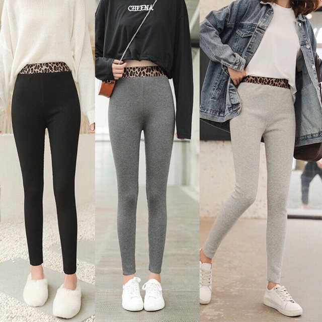 Quần legging tăm cạp da báo