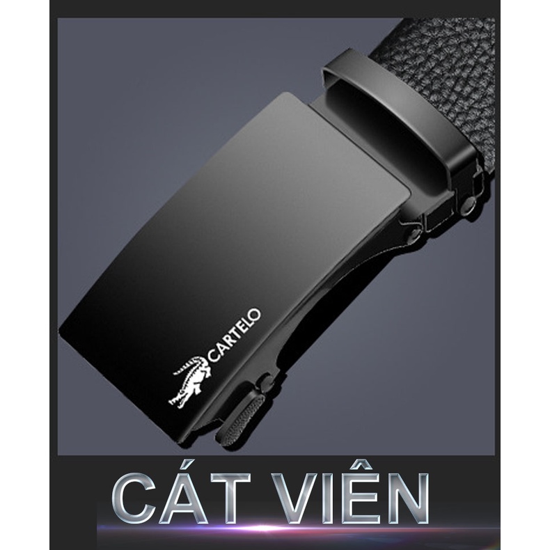 Thắt lưng da nam cao cấp CARTELGK7333G, dây nịt nam da thật rộng 35mm khóa tự động mạ ti tan