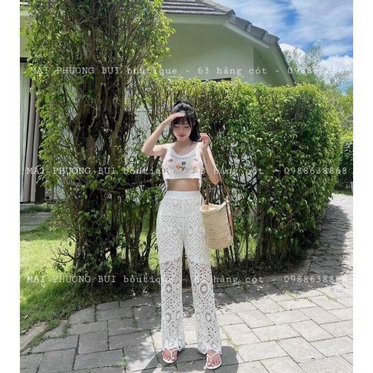 ÁO 2 DÂY REN THỔ CẨM HÌNH HOA