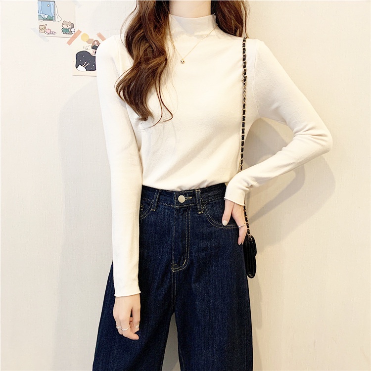 NRVP Áo thun tay dài cổ cao phong cách Hàn Quốc 2021 cho nữ