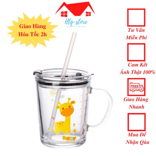 Ly Cốc thủy tinh chia vạch kèm ống hút và nắp chống tràn có vạch chia ML tiện dụng.