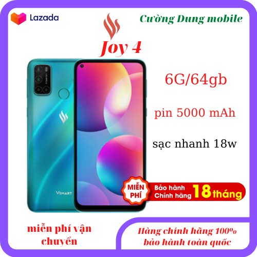 Điện thoại Vsmart Joy 4( 6g-64Gb) nguyên seal bảo hành 18 tháng lỗi đổi mới 101 ngày.