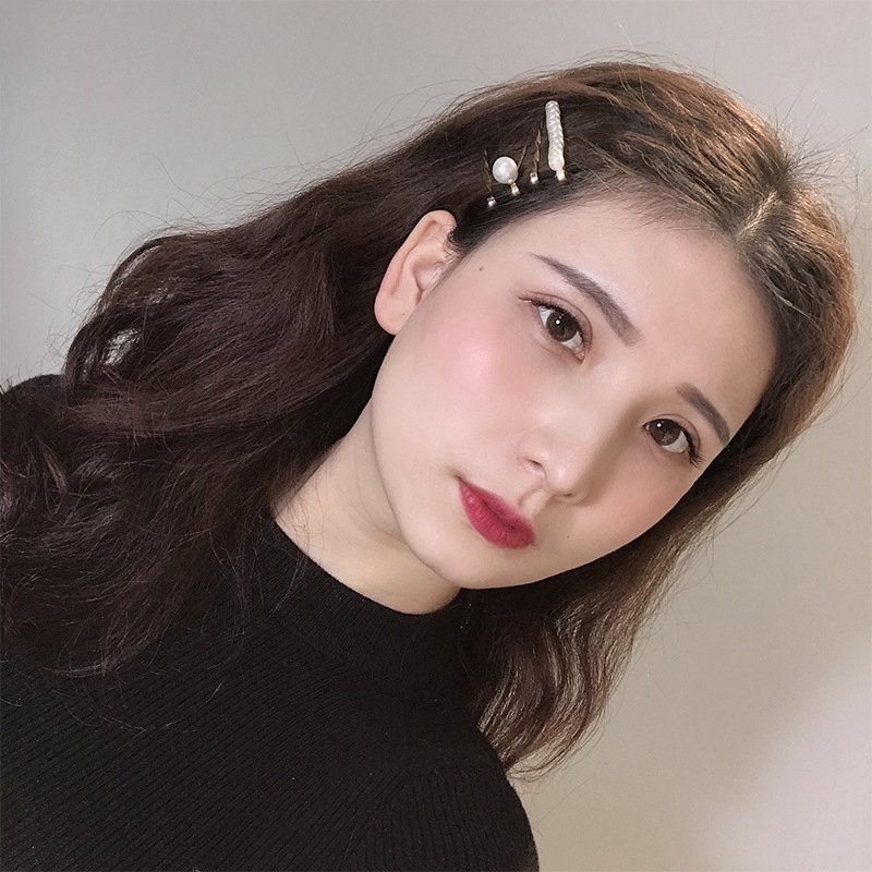 Set 3 kẹp tóc kim loại đính ngọc trai giả xinh xắn cho nữ