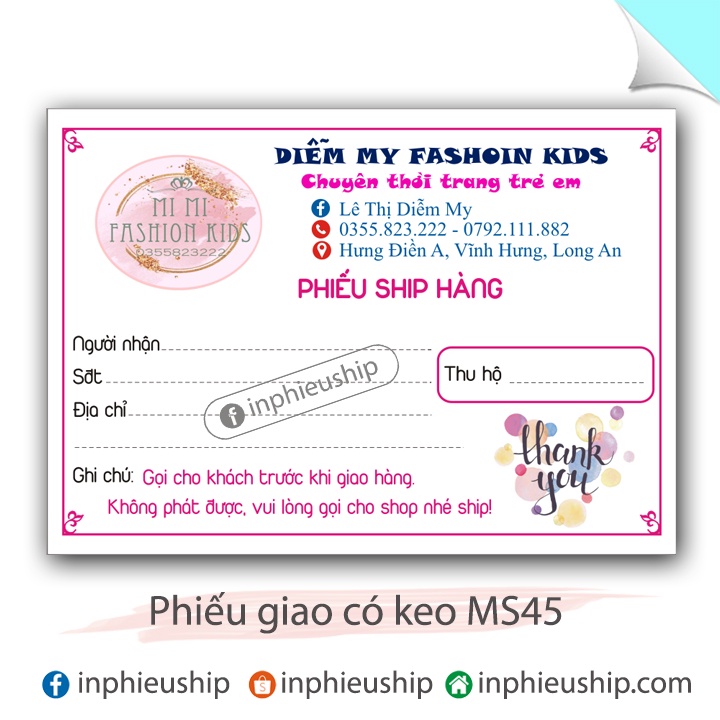 Phiếu ship hàng in tên shop (MS45 Có keo)