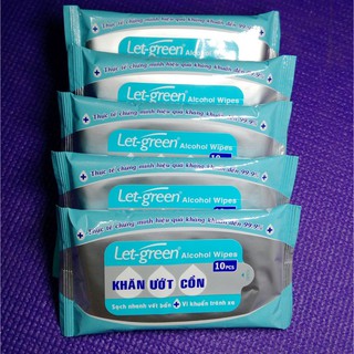 Combo 5 Khăn ướt cồn Let-green 10 miếng(Alcohol wet wipes - 5x 10 pcs/ pocket bag)