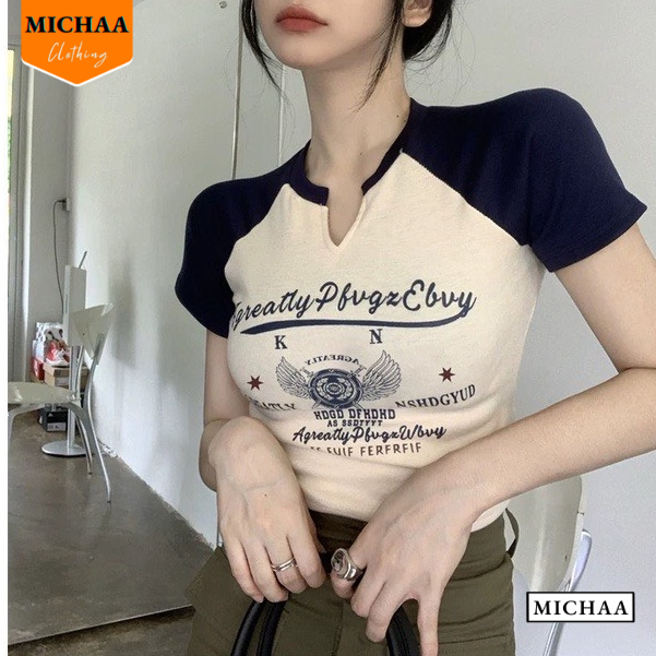Áo Croptop Nữ Cổ Xẻ V Tay Ngắn AGREATLY Đẹp Ôm Body, Áo Thun Croptop Kiểu Sexy Thun Borip CR63