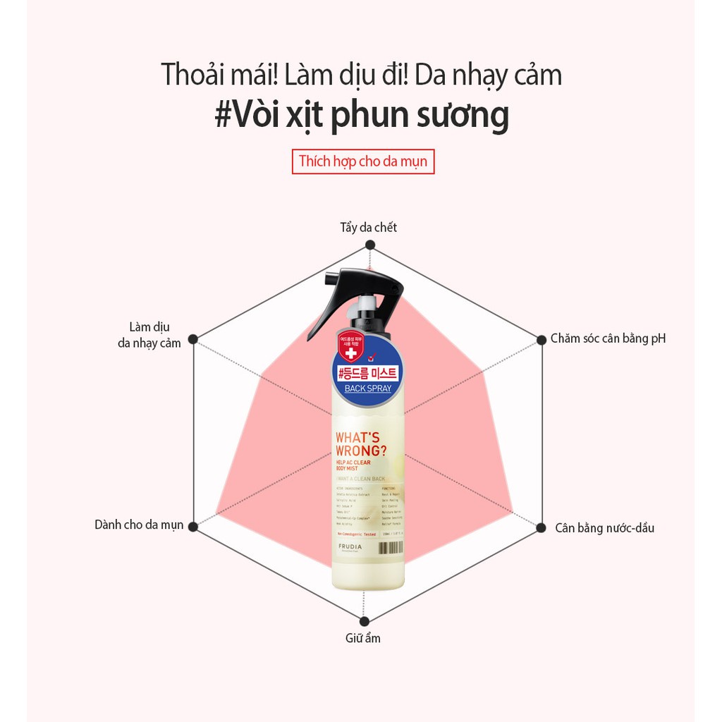 [TẶNG 88K] Xịt Mụn Lưng Frudia Whats Wrong? Help AC Clear Body Mist 150ml