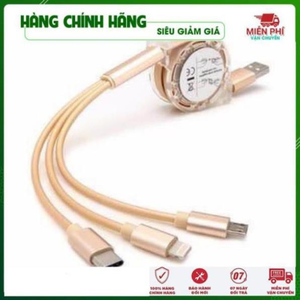 Cáp Sạc 💖FREESHIP💖 Giảm 5K Khi Nhập Mã [DUCBKM5K] Cáp sạc 3 đầu dây rút đa năng