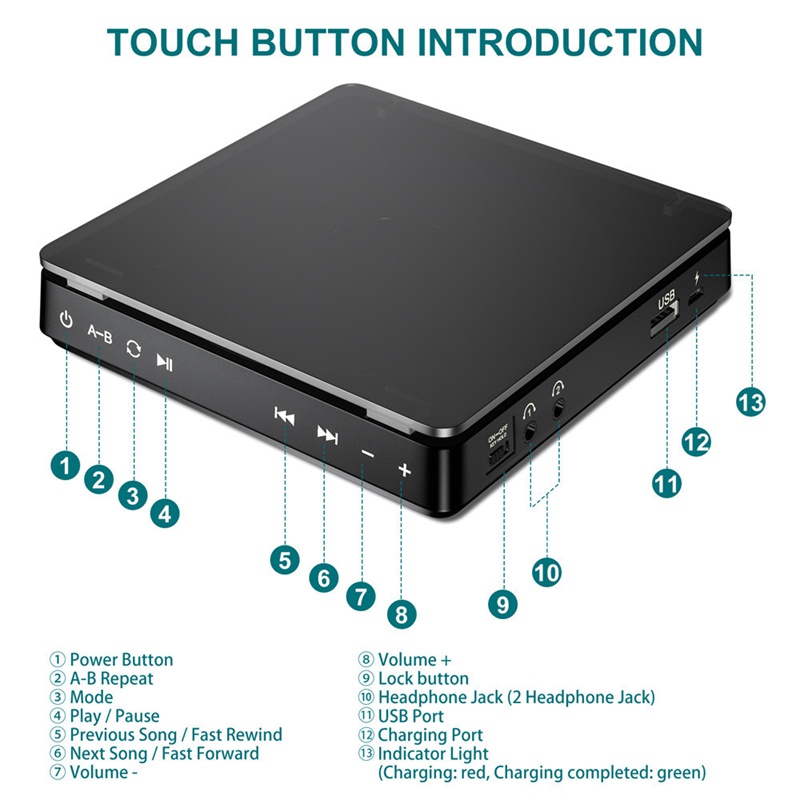 Máy nghe nhạc CD màn hình LCD chống sốc có thể sạc lại tiện dụng