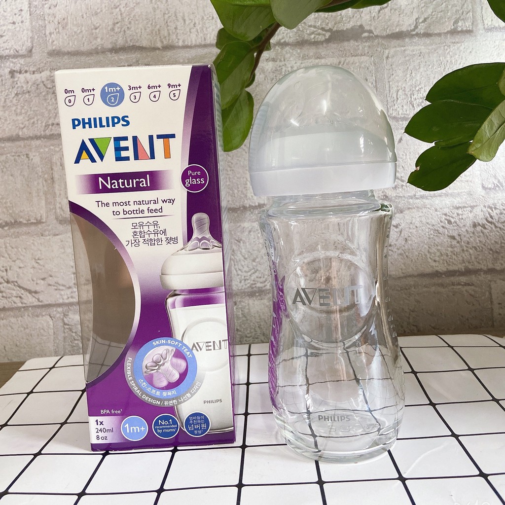 [Sx tại Pháp] BÌNH SỮA THỦY TINH Philips Avent Natural  120/240ML 100% Chính Hãng [Hỗ trợ đổi Size Núm]