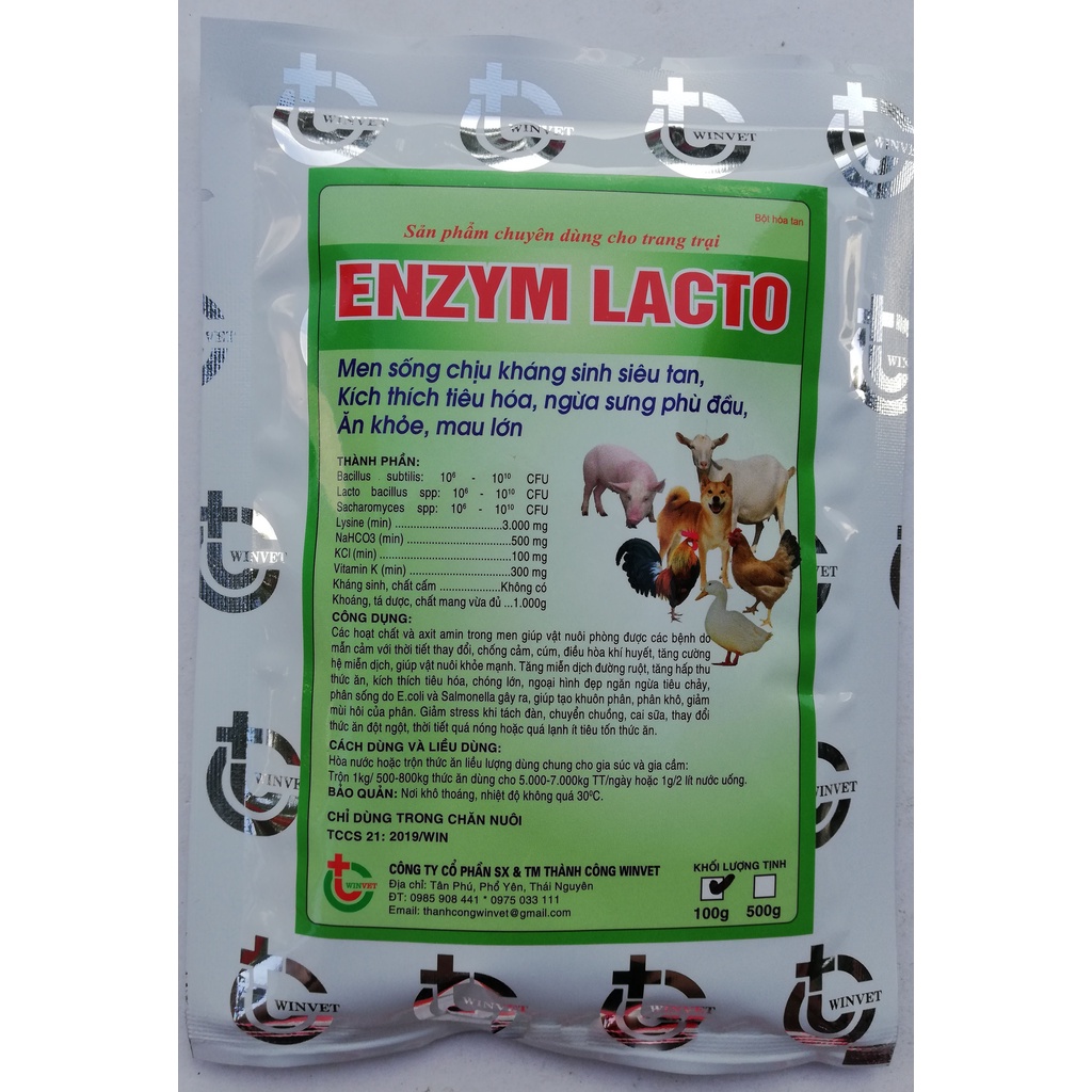 1 gói ENZYM LACTO 100g Men sống siêu tan tăng cường tiêu hóa, giúp vật nuôi ăn khỏe, mau lớn