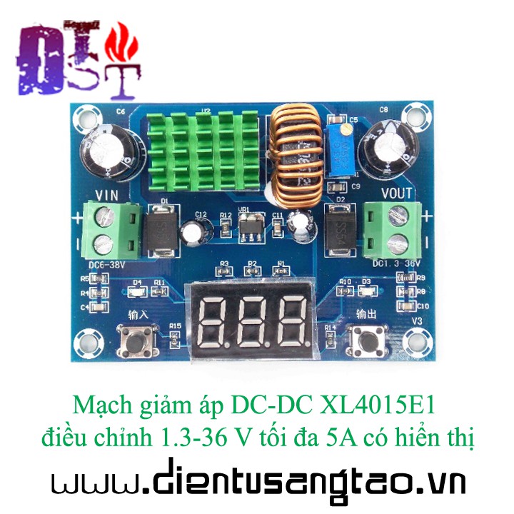 ✅ [RẺ NHẤT VIỆT NAM] ⚡ Mạch giảm áp DC-DC XL4015E1 điều chỉnh 1.3-36 V tối đa 5A có hiển thị