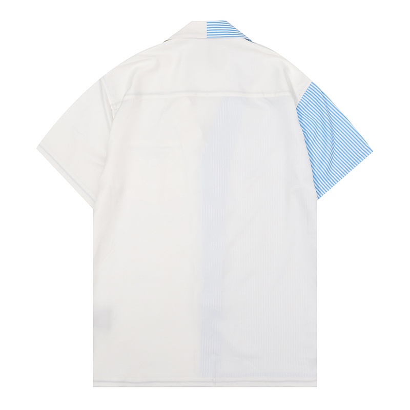Áo Sơ Mi Tay Ngắn In Họa Tiết Sọc Xanh Dương In logo PRADA Thời Trang Xuân Hè Chất Lượng Cao Cho Nam