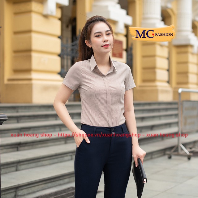 Áo Sơ Mi Nữ Ngắn Tay Mc Fashion A645, Size S, M, L, Xl, 2xl, Dáng Công Sở Cộc Đẹp, Màu Hồng, Xanh, Trắng, Nâu Tây