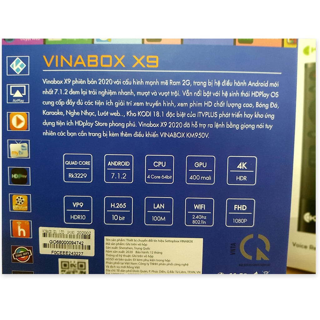 Android VINABOX X9-bản mới 2020 Android 7.1.2 HỖ TRỢ tìm kiếm giọng nói Ram 2G, ROM 8G- SẢN PHẨM CHÍNH HÃNG, Thiết kế Đẹ