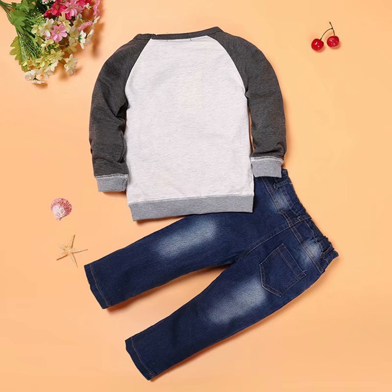 Set Áo Nỉ Dài Tay Có Mũ + Quần Jeans Dài Thời Trang Cho Bé Trai