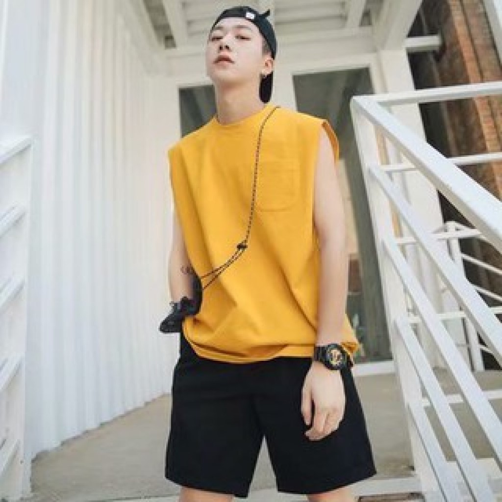 Áo thun sát nách unsiex form rộng phối túi - phong cách hàn quốc