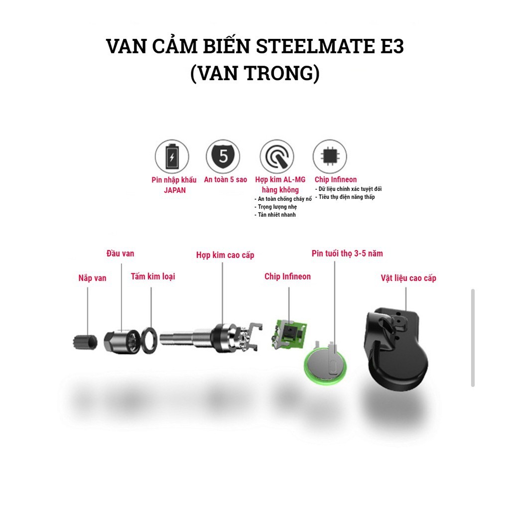 Cảm Biến Áp Suất Lốp Steelmate E3 Van Trong - Đảm Bảo An Toàn Khi Lái Xe