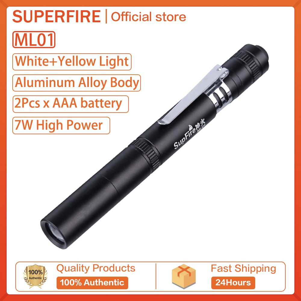 Supfire ML01 Vàng Ánh Sáng Đèn Pin Tiện Dụng Bút Ánh Sáng Xách Tay Mini Hai-Màu Sắc Ánh Sáng Ngọn Đuốc