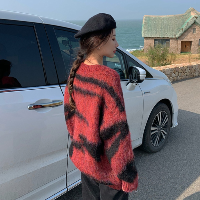 Áo Sweater Dệt Kim Tay Dài Kẻ Sọc Màu Gradient Cá Tính Cho Nữ