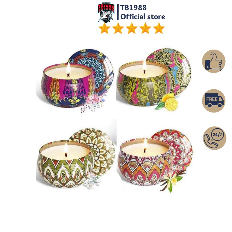 Nến thơm - mẫu hộp thiếc hoa văn mới nhất 2021, trang trí ban thờ ngày tết