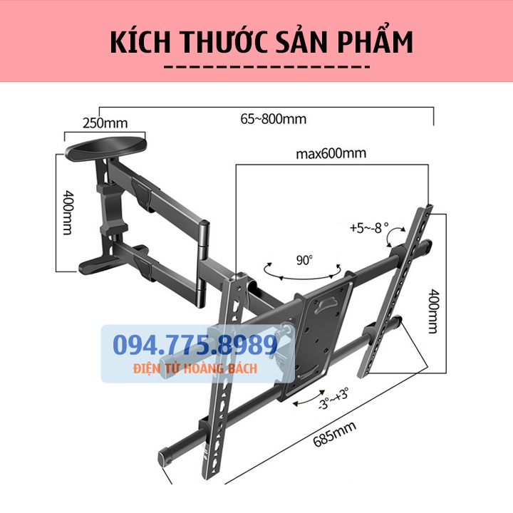 Giá Treo Tivi Xoay Vuông Góc 90 Độ ErgoTek E658 - Giá Treo Tivi Đa Năng 40 - 75 Inch [ Xoay Rộng Hơn NB SP2 ]