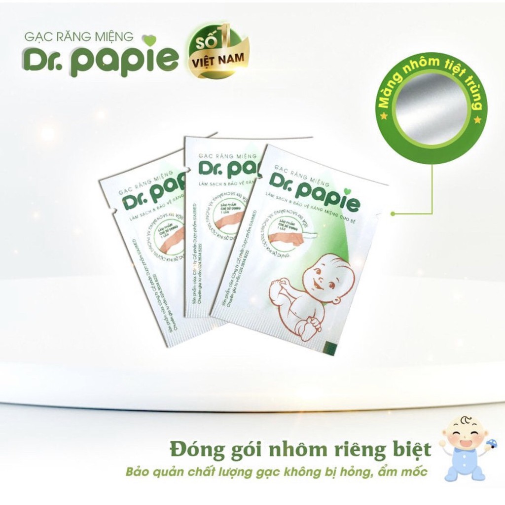 Gạc rơ lưỡi Dr Papie làm sạch, bảo vệ răng miệng cho bé (30 gói)