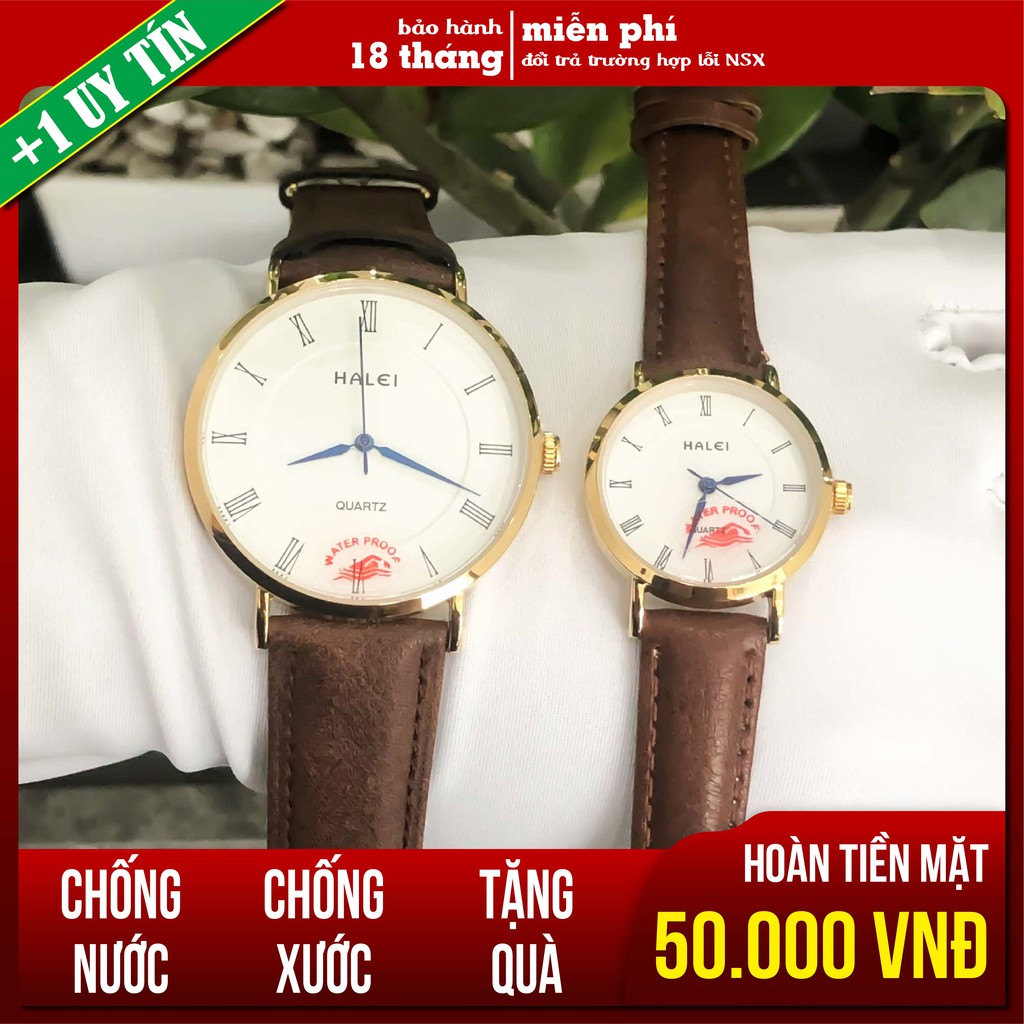 Đồng Hồ Cặp Đôi Nam Nữ HALEI Dây Da Cao Cấp Size 41/26 Chính Hãng Chống Nước [Bảo Hành 18 Tháng - 1 Đổi 1 Trong 15 Ngày]