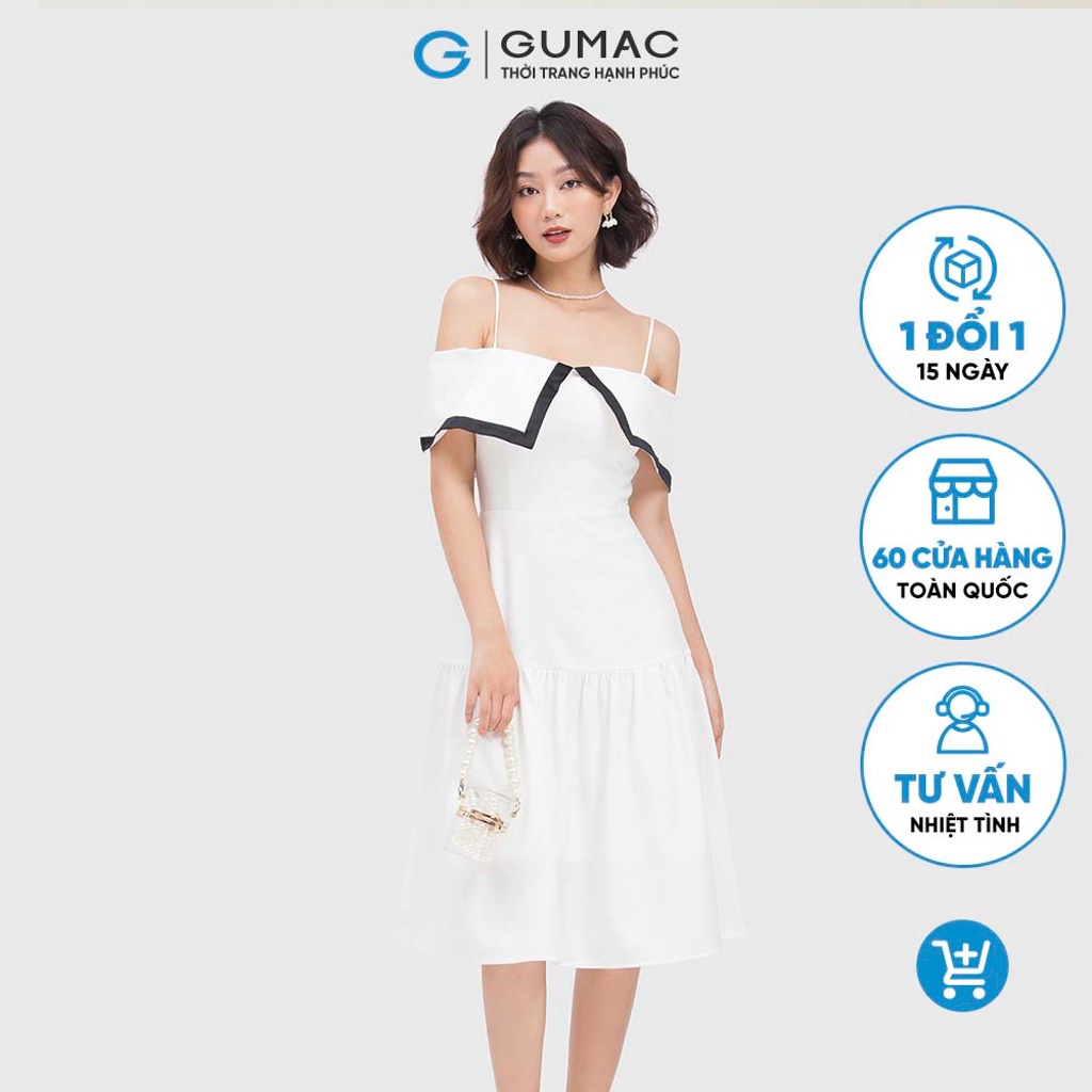 Đầm trễ vai nữ phối viền đen GUMAC quyến rũ, sang chảnh DC04031